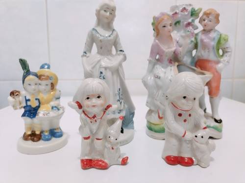 Collection of 5 Capodimonte Style and other Styles Porcelain Figurine Ornaments