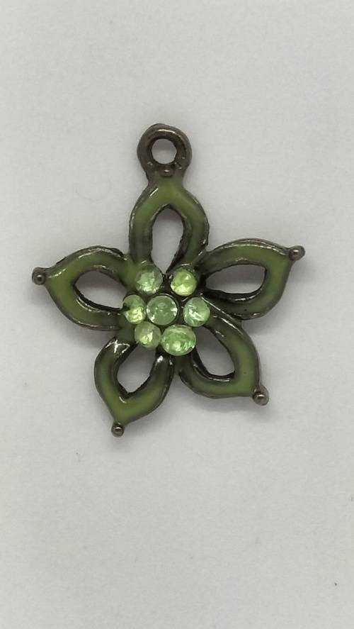 Stunning Metal Enamel and Rhinestone Flower Pendant 2cm