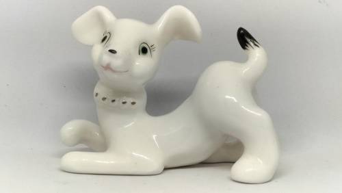 Beautiful Glazed Porcelain Hand Painted Dog Figurine - 7cm