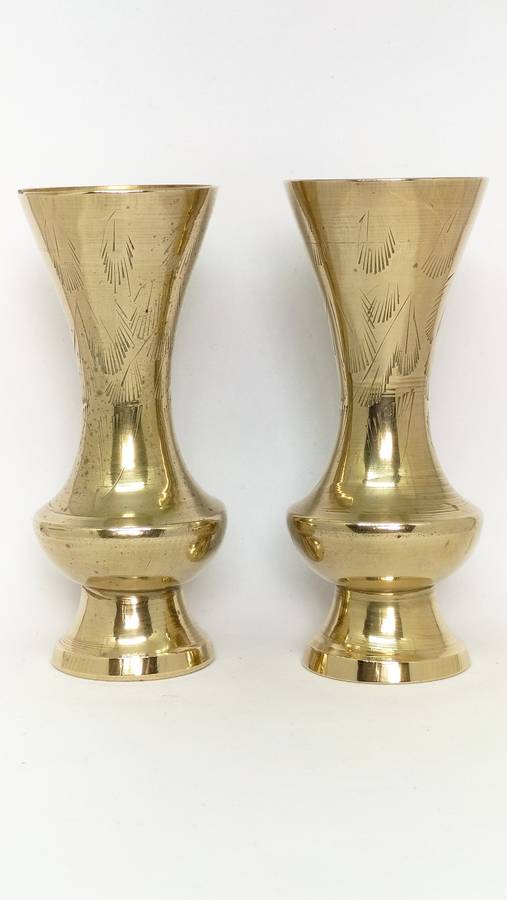 Pair Of Solid Brass Mini Vases
