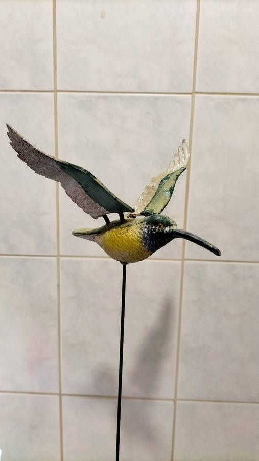 Painted Wooden Garden Humming Bird With Moving Wings