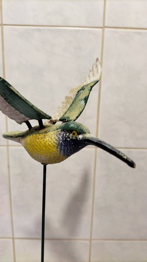 Painted Wooden Garden Humming Bird With Moving Wings
