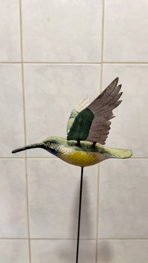 Painted Wooden Garden Humming Bird With Moving Wings