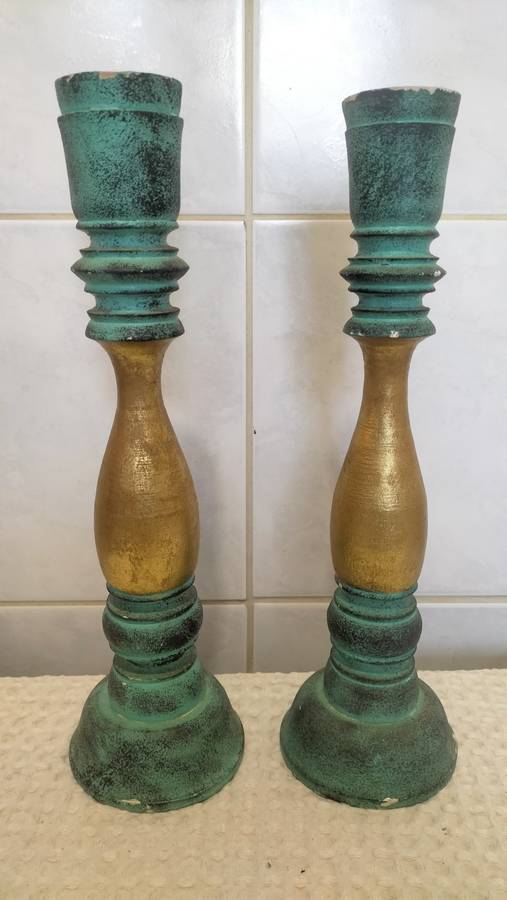 Pair of Wood Turned Dinner Candle Sticks