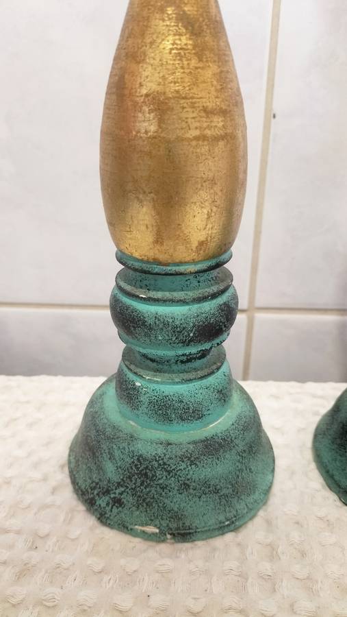 Pair of Wood Turned Dinner Candle Sticks