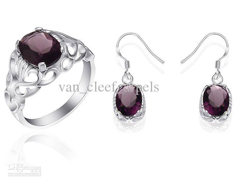 925 SILVER CRYSTAL RING AND EARRING SET