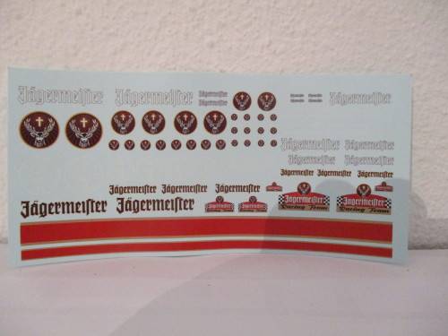 1/32 SCALE WATERSLIDE DECALS JAGERMEISTER  IE:SCX NINCO SCALEXTRIC AIRFIX AND REVEL