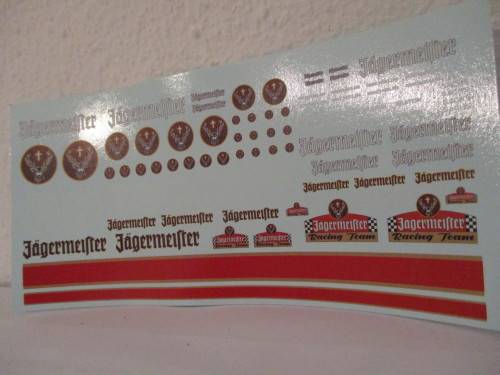 1/32 SCALE WATERSLIDE DECALS JAGERMEISTER  IE:SCX NINCO SCALEXTRIC AIRFIX AND REVEL