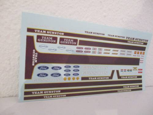 1\32 SCALE SLOT CAR WATERSLIDE DECALS GUNSTON FOR SCX,SCALEXTRIC,NINCO,CARRERA AND FLY AND SLOTIT CA