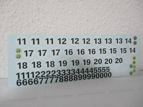 1/32 SCALE WATERSLIDE DECALS NUMBERS FOR SLOT CARS AND DIE CAST CARS.
