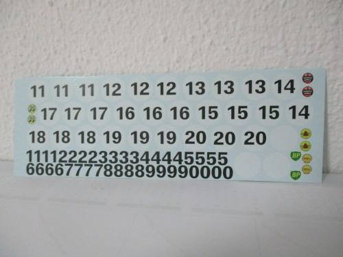 1/32 SCALE WATERSLIDE DECALS NUMBERS FOR SLOT CARS AND DIE CAST CARS.