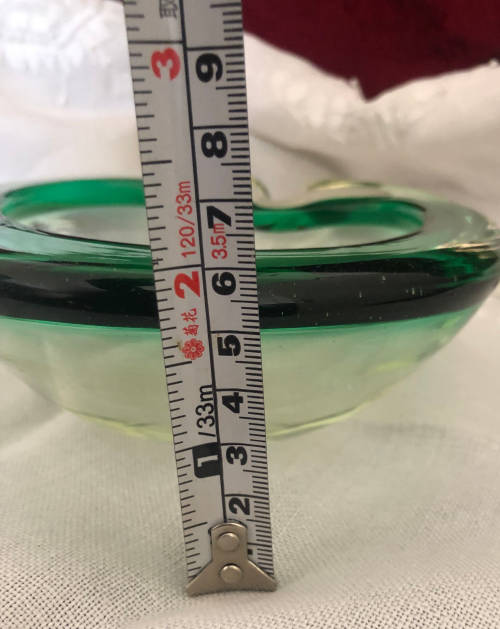 Murano Ashtray clear glass with green rim