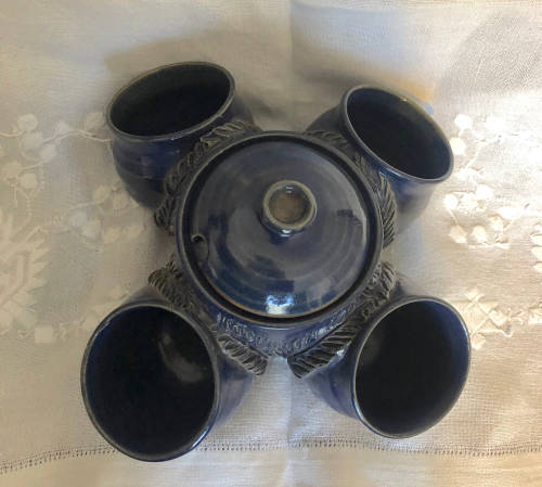 BLUE POTTERY  DIP BOWL  5 DIVISIONS