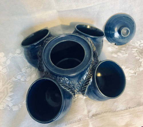 BLUE POTTERY  DIP BOWL  5 DIVISIONS