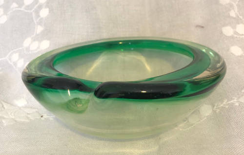 Murano Ashtray clear glass with green rim