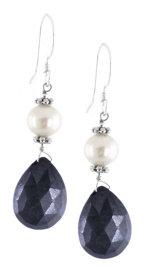 31.25 Carat Sapphire with Pearl Beaded Dangler Earrings