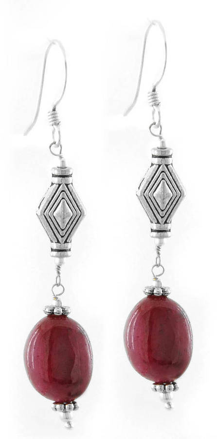 38 Ct Natural Ruby Gemstone Beaded Earrings - Made in India with Sterling Silver Hooks