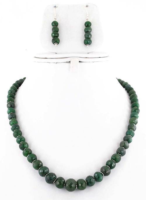 380 Ct Green Sapphire Gemstone Necklace with Matching Earrings-Handmade in India
