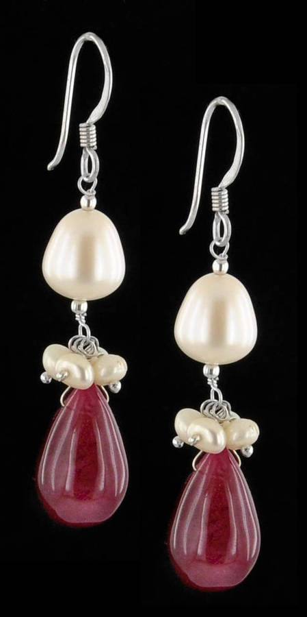 36 Carat Pearl and Ruby Gemstone Beaded Earrings