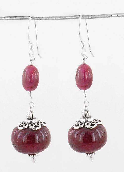 84 Carat Ruby Gemstone Earrings-Handcrafted in India