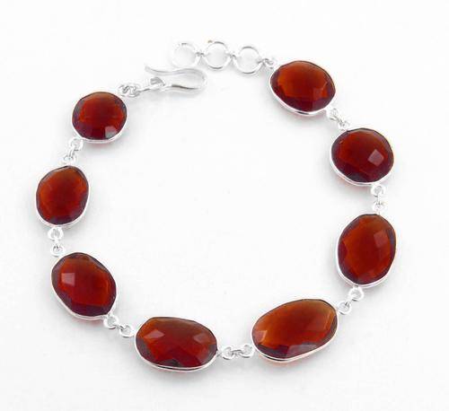 12 Gm Designer Red Quartz Gemstone Bracelet in Silver