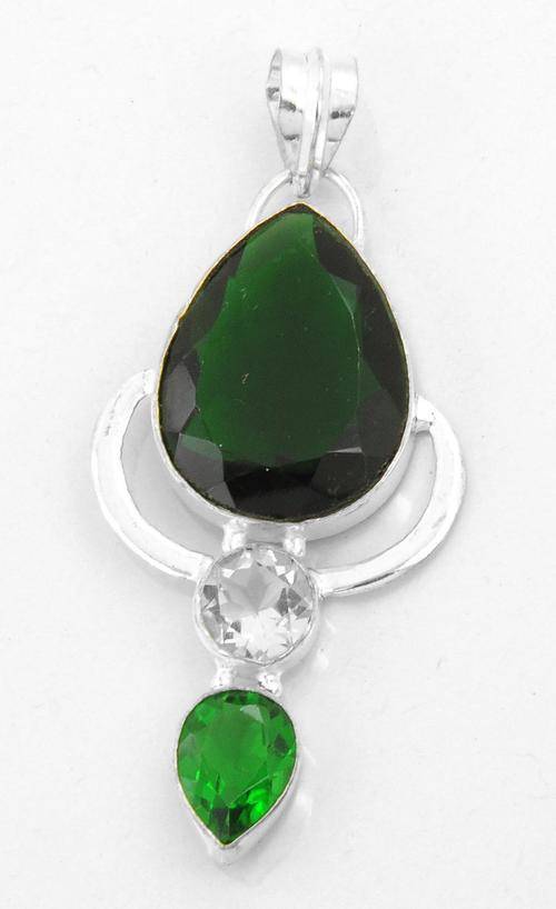 14 Gm Green Quartz and Blue Topaz Gemstone Silver Pendant
