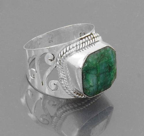 6 Gm Emerald Gemstone Ring in Silver Alloy - Handcrafted in India