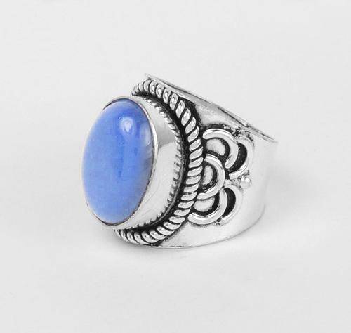 Beautiful Chalcedony Gemstone Ring in Silver Alloy - Handmade in India