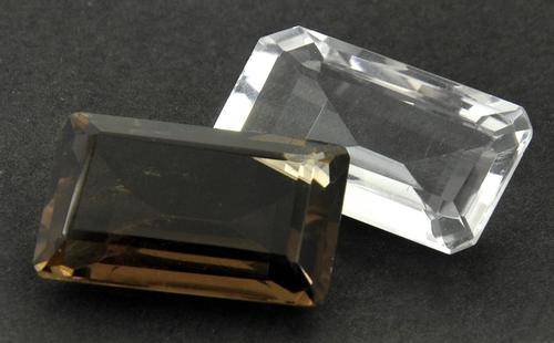 38.35 Ct Emerald Cut White and Smoky Quartz Gemstone Pair