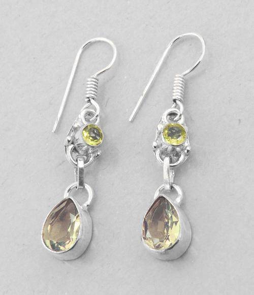 Designer LemonQuartz Gemstone Earrings in Silver Alloy