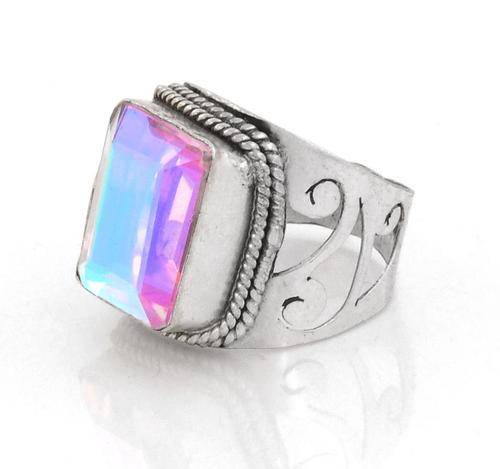 7.27 Gm Mystic Quartz Gemstone Ring in Silver Alloy