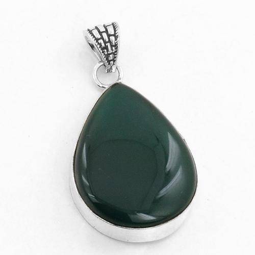 20.5 Gm Green Onyx Gemstone Silver Alloy Pendant