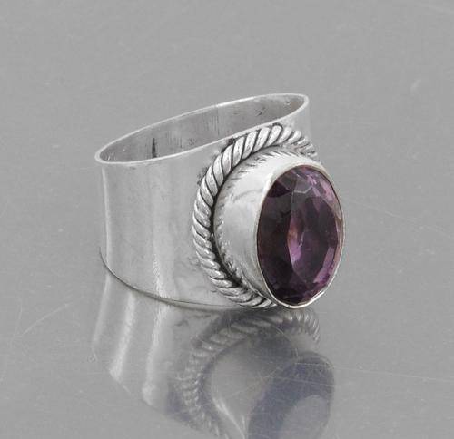 Handcrafted  Amethyst Gemstone Ring in Silver Alloy