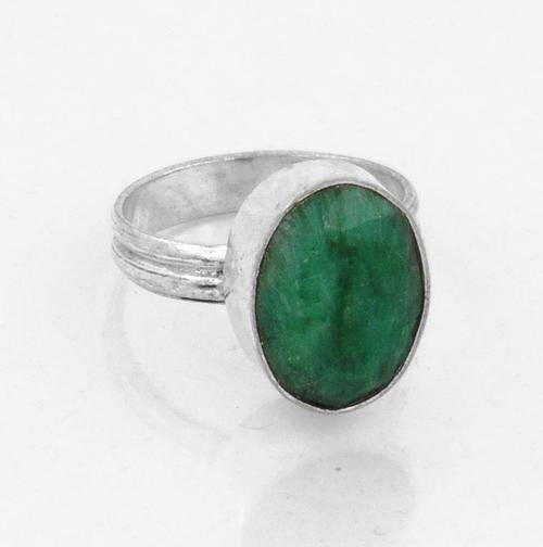 Brazilian Emerald Gemstone Ring in Silver Alloy - Handcrafted in India