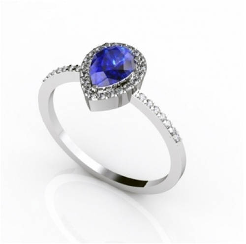 925 Sterling Silver Natural Tanzanite 7x5mm Pear & White Topaz Ring -Natural Tanzanite Ring