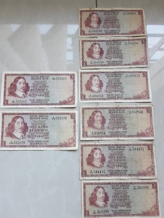 8X South Africa 1 Rand notes- TW de Jongh