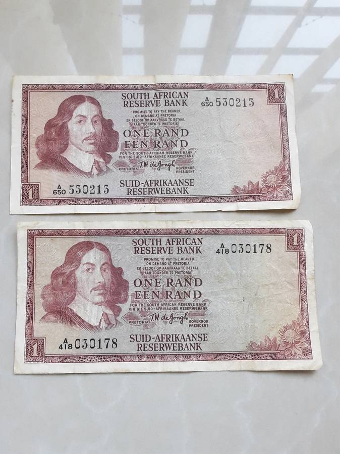 8X South Africa 1 Rand notes- TW de Jongh