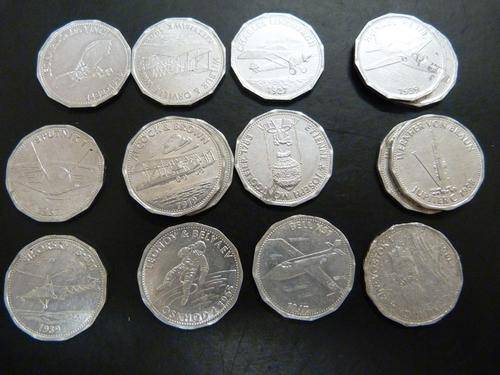 Shell tokens depicting the history of flight