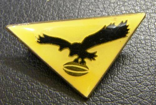 vintage pin badge, eagle with rugby ball