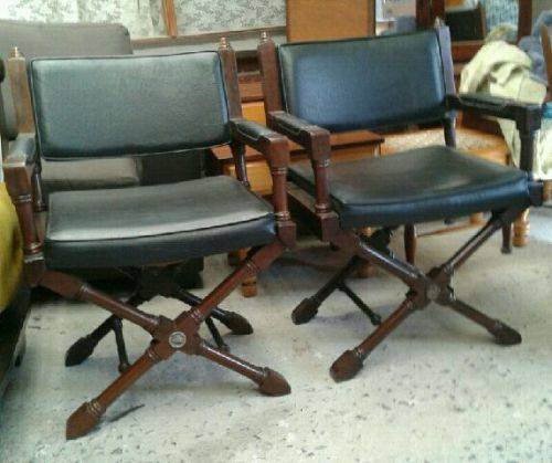 Pair of Leather Mahogany Directors Chairs
