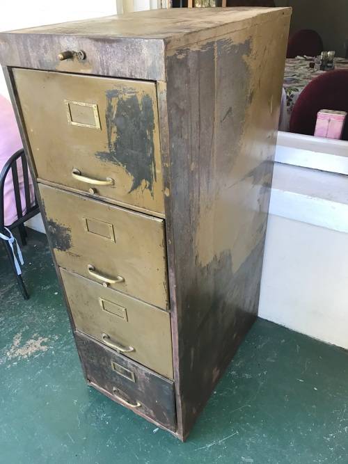 Vintage Steel Filing Cabinet with Brass Handles