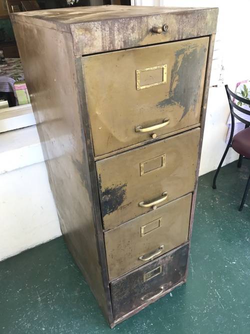 Vintage Steel Filing Cabinet with Brass Handles