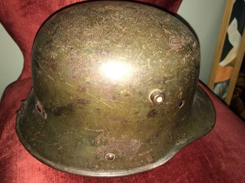 WW1 GERMAN HELMET WITH BULLETHOLES