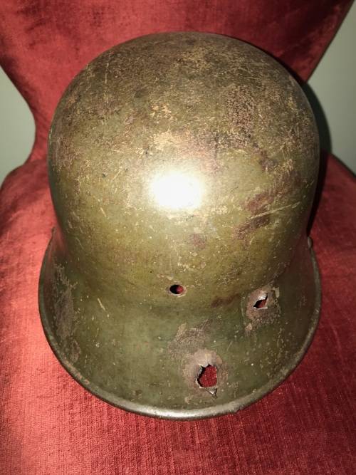 WW1 GERMAN HELMET WITH BULLETHOLES