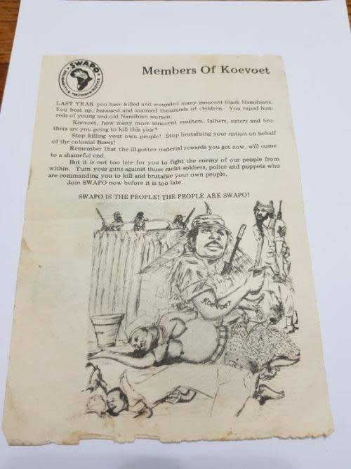 Bushwar :Rare Original SWAPO Propaganda Leaflet against KOEVOET