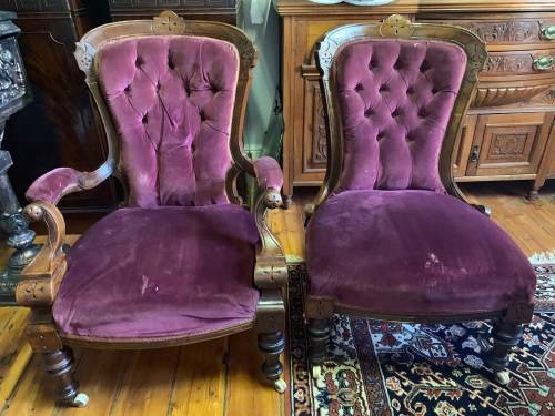 Pair of beautiful Victorian Mahogany Chairs circa 1870 on original castors.