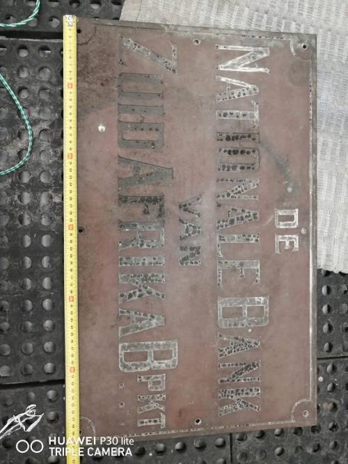 Brass Sign : Nationale Bank van Zuid Afrika ( 61 x 28 cm )
