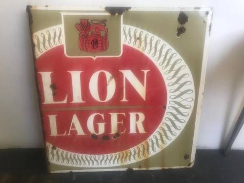 Large Enamel Lion Lager Sign