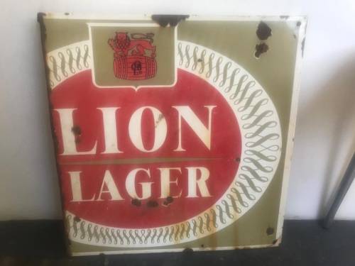 Large Enamel Lion Lager Sign
