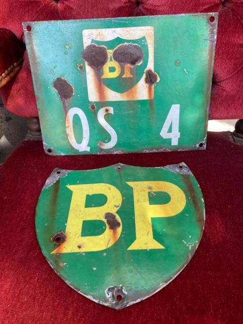 Pair Of Vintage BP Enamel Signs( 24 x 25.5 cm , 30.5 x 23 cm )